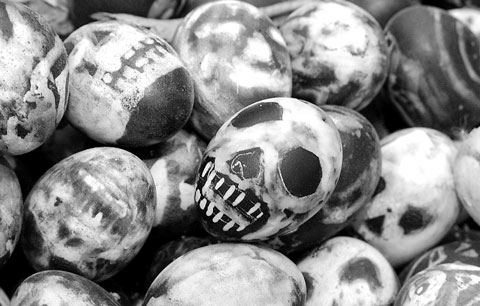 pre-dyed black egg representing a life lost