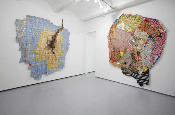 Installation view of “El Anatsui: Pot of Wisdom.”  Courtesy of the artist and Jack Shainman Gallery