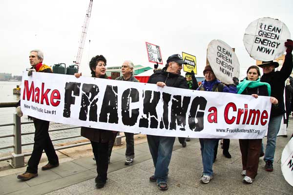 Opponents of hydrofracking and the Spectra pipeline project held a protest at Gansevoort Peninsula in early December.   Photo by Tequila Minsky 