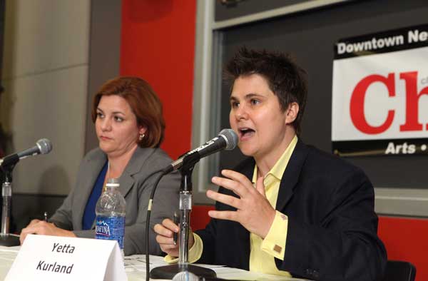 Kurland speaks out at the NYU debate in her run against Christine Quinn in 2009
