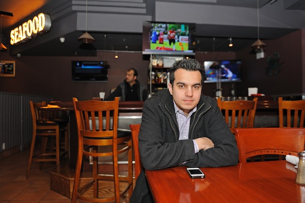 Sal Himani, whose family owns six restaurants on Pier 17 in the South Street Seaport, sat in the nearly empty Pacific Grill on Jan. 23, vowing to fight a notice from landlord Howard Hughes Corp. to close by April 30. (Photo: Terese Loeb Kreuzer)