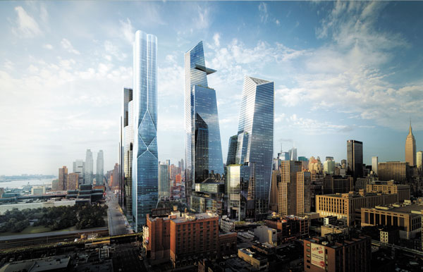 A view of the completed Hudson Yards project, from Chelsea.  Courtesy of Related Companies and Oxford Properties