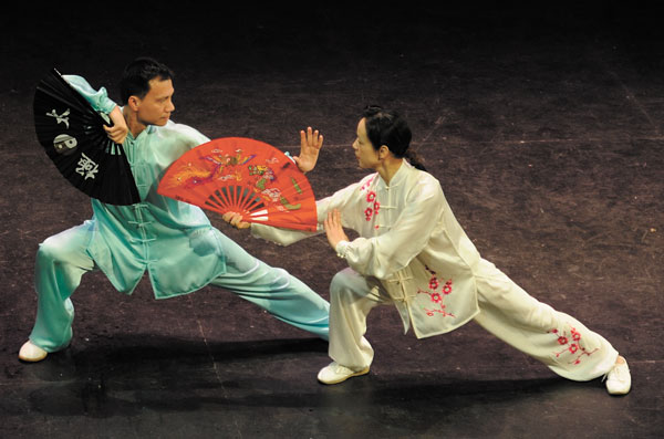 Xu Lin performing a fan dance during a Chinese lunar new year celebration at Pace University on Feb. 3 to welcome the Year of the Snake, which begins on Feb. 10, 2013.  Downtown Express photo by Terese Loeb Kreuzer 