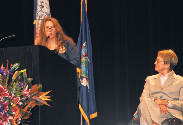 Writer and N.Y.U. professor Maureen McLane read a poem she penned about her good friend Hoylman as Assemblymember Deborah Glick, the event’s emcee, enjoyed the clever verse.