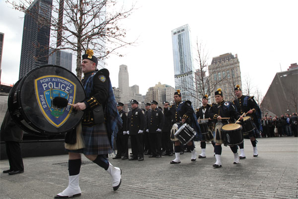 The Port Authority police pipe band played a tribute to the victims of 1993's W.T.C. bombing. Photo by Amy Dreher, 9/11 Memorial.