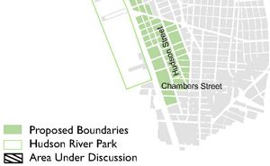 Map of the Tribeca and Hudson Square sections of the proposed NID.