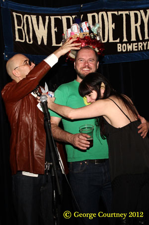 Photo by George Courtney  Jason “J-Boy” Thompson is crowned by Faceboy and Rev. Jen. 