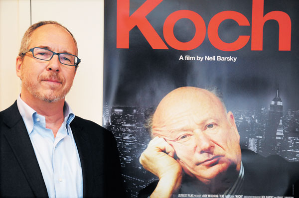 Director Neil Barsky, with a poster of his new film, “Koch,” about the late mayor, who died on Feb. 1.