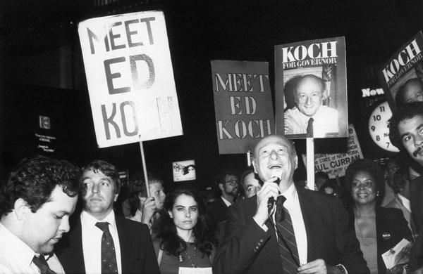 Ed Koch campaigning for governor on Election Day at Grand Central in 1981, as seen in the new documentary, “Koch.”