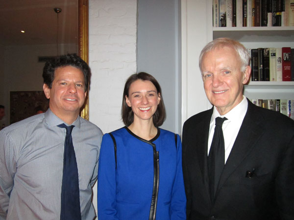 At last week’s meet-and-greet in the Village for Jessica Lappin, from left, Gary Ginsberg, Jessica Lappin, and Bob Kerrey.   Downtown Express photo by Lincoln Anderson