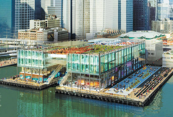 Image courtesy of SHoP Architects  City Planning voted in early February to scrap the prominent Seaport sign for Pier 17 originally proposed by Howard Hughes. 