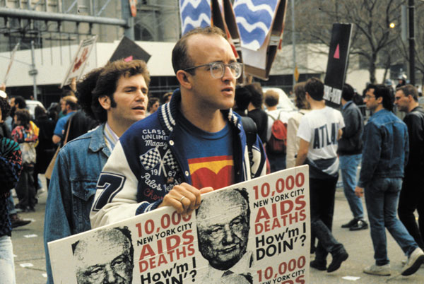 Keith Haring at a City Hall protest. The artist died of AIDS in February 1990.