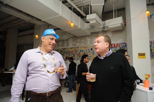 Manhattan Youth executive director Bob Townley, left, with Dennis Gault, a Community Board 1 member at the group’s fundraiser last week.  Downtown Express photo by Terese Loeb Kreuzer  
