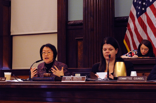 City Councilmember Margaret Chin speaking at the March 14 hearing. Downtown Express photo by Terese Loeb Kreuzer