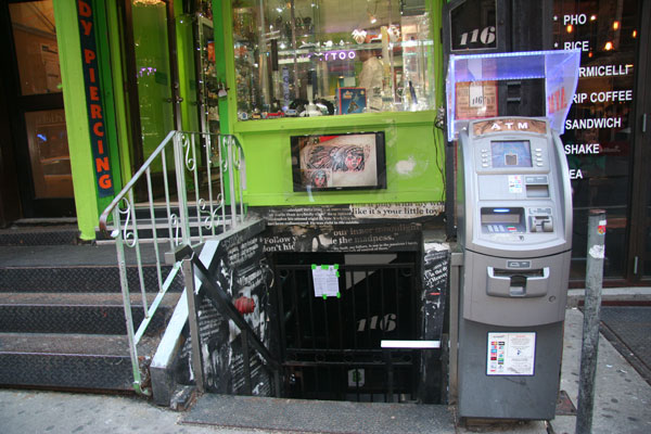 Photo by Michael Lydon The entrance to the shuttered Gaslight, on MacDougal Street.