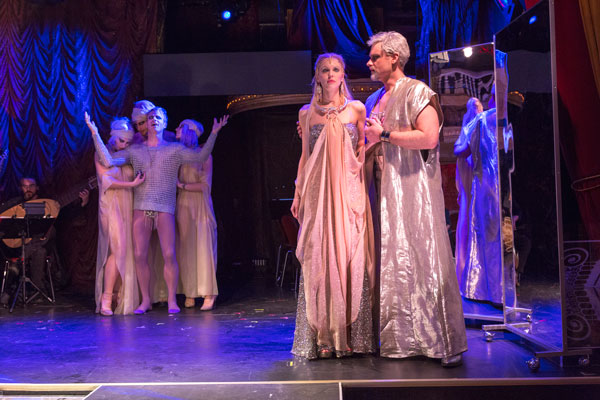 Photo by Richard Termine Christopher Ainslie (center) with Baroque Burlesque performers,  Micaëla Oeste and Randall Scotting.