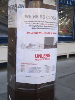 Scoopy's, Week of March 7, 2013 2 PLEASE DELIVER $1,600: Opponents of the God’s Love We Deliver/new residential building air-rights transfer plan are raising $5,000 for a lawsuit to fight it — and are almost there, according to this poster at Sixth Ave. and Spring St. on what we like to refer to as the “G.L.W.D. Opposition Info Light Pole.” Photo by Scoopy