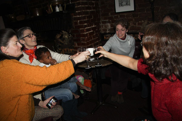  Members of N.Y.U. Faculty Against the Sexton Plan celebrated at La Lanterna di Vittorio on MacDougal St. Friday evening after the no-confidence vote results were  announced.  Photo by Tequila Minsky