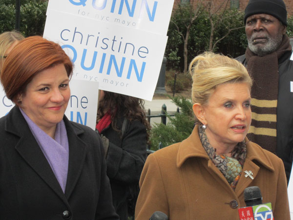 Carolyn Maloney, right, endorsed Christine Quinn for mayor on Monday.  Photo by Scoopy 
