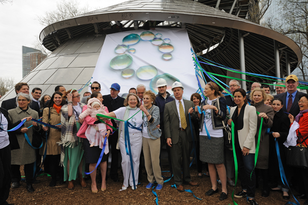 Celebration for the topping off of the Battery Park fish carousel. Downtown Express photo by Terese Loeb Kreuzer