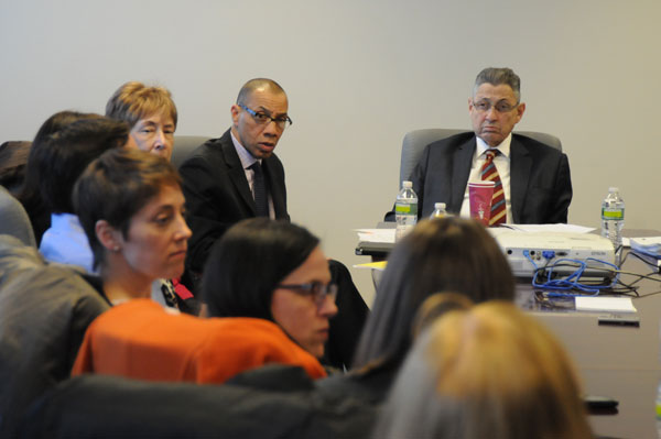 Assembly Speaker Sheldon Silver, right, and Schools Chancellor Dennis Walcott listened two weeks ago as Lower Manhattan principals updated them on waiting list numbers.
