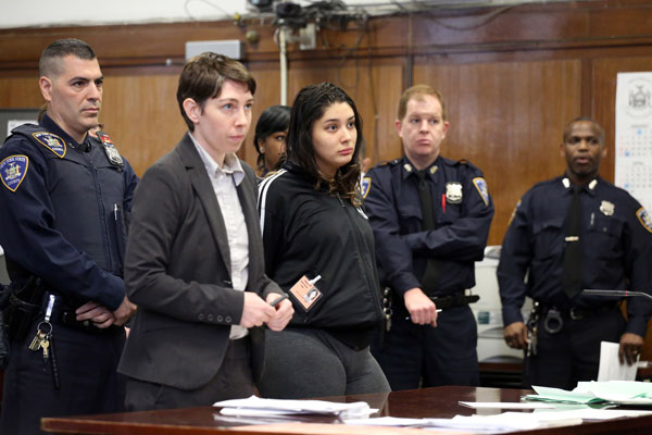 Krista Zuniga, fiancée of another of the alleged ringleaders, was a dancer at a Queens strip club. At left is her court-appointed lawyer, Meghan Maurus. Maurus defended many of the activists arrested during Occupy Wall Street.