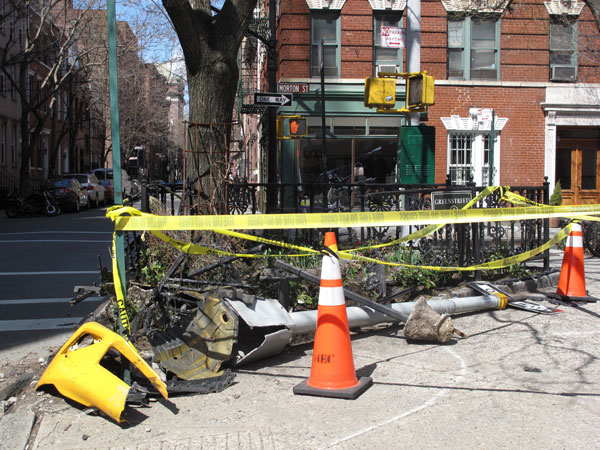 Photo by Ede Rothaus The Morton St. Triangle was in the wrong place at the wrong time when two taxis were in an accident. But luckily no people were injured.