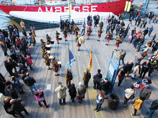 Downtown Express file photo by Milo Hess The South Street Seaport Museum’s Ambrose was the backdrop for Tartan Day festivities in March. 
