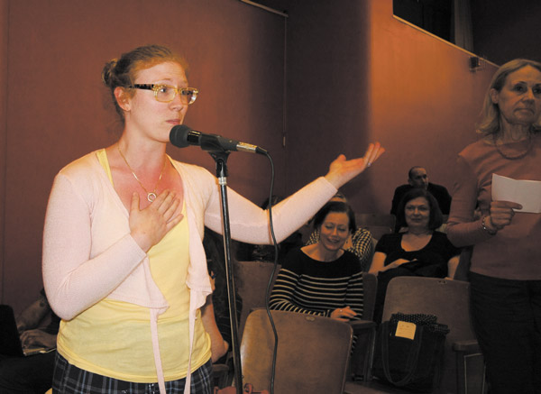 Anger over bike sites in high gear at C.B. 2 forum 2 Alexandra Scott protested the loss of public art space in Petrosino Square.