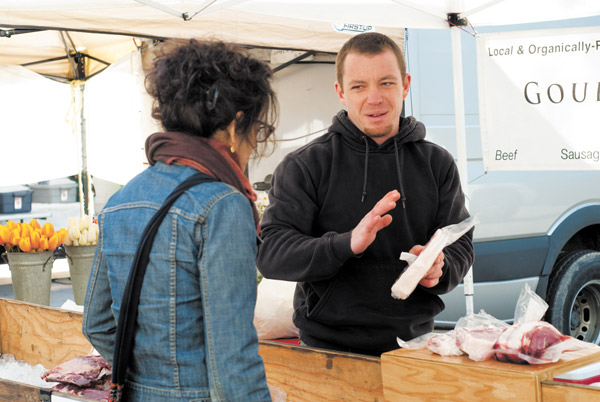 Photos by Tess Colwell Selling organic local meat at the Greenmarket.