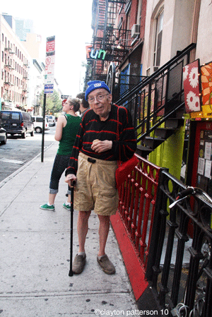 Photo by Clayton Patterson Taylor Mead in front of his Ludlow St. building on the Lower East Side in 2010. 