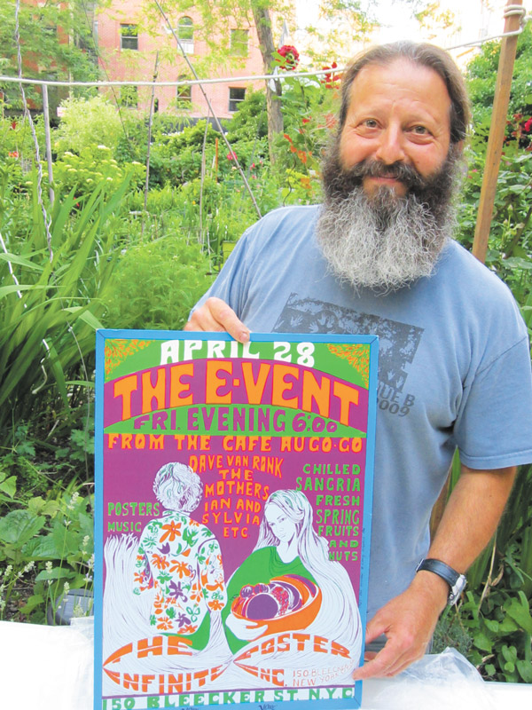 Photos by Lincoln Anderson Carmine was selling vintage rock posters — this one for just $30 — to raise bucks for the garden, while simultaneously effortlessly continuing to grow his beard. It’s his new thing, and he said his goal is to attain “ZZ Top” length.