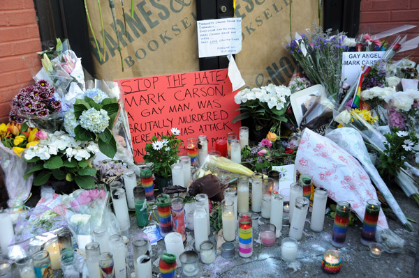 Alongside Gains, Unhealed Homophobia Lurks 1 Photo by Donna Acceto What it takes to get us off the computer and into the street: an impromptu memorial sprang up, at the site of Mark Carson’s murder.