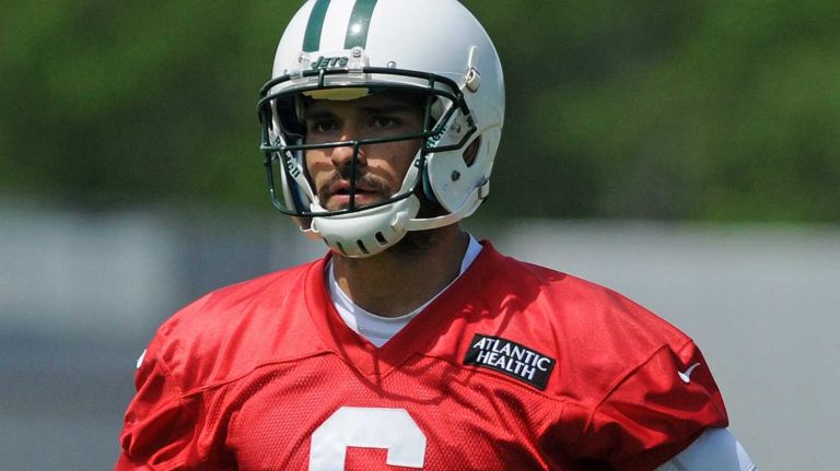 Jets quarterback Mark Sanchez participates in team OTAs at the Atlantic Health Jets Training Center. (June 5, 2013)