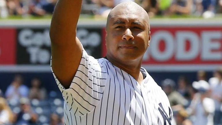 Bernie Williams waves to the crowd during the Yankees' 67th Old Timers' Day prior to a game against the Tampa Bay Rays at Yankee Stadium on June 23, 2013.