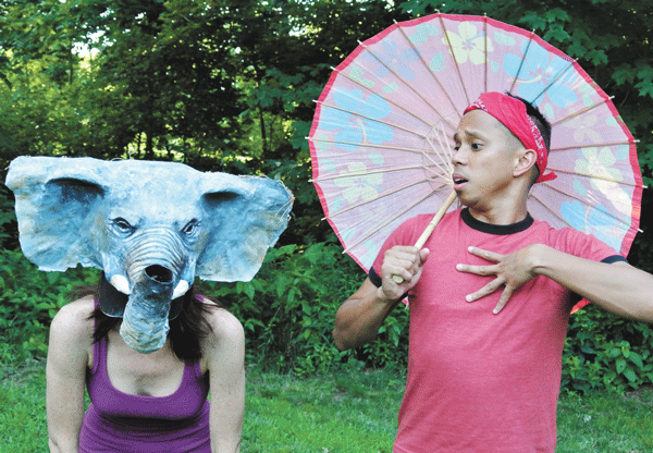 Jenny Tibbels-Jordan and Ron Dizon in “The Elephant Calf” (mask by Joe Osheroff).