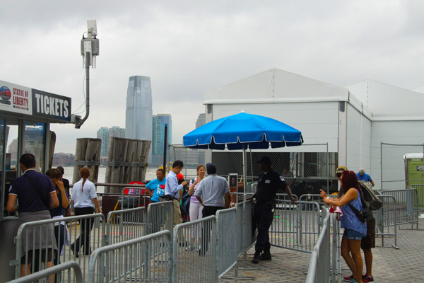 Downtown Express photo by Yoon Seo Nam The security tent for the Statue of Liberty cruises was almost ready to go, July 2nd.