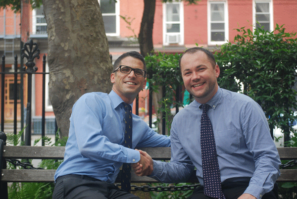 Council rival now backing Johnson, and so does Glick 1 Alexander Meadows, left, shaking on it with Corey Johnson, says he will be “working hard in the trenches” to get Johnson elected.