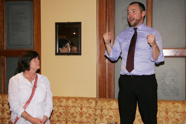 Photo by Sam Spokony Corey Johnson’s mother stood by his side, as he thanked supporters at September 10’s primary night celebration.