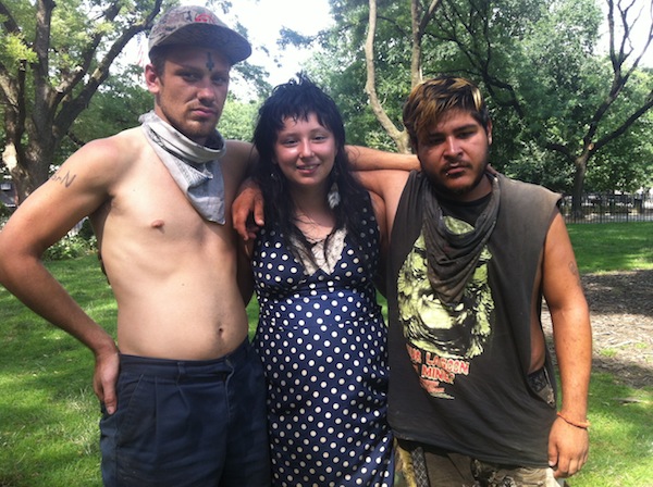 Crusties not all high on traveling, but can’t leave it 1 Photo by Lael Hines From left, Michael, Mary and Ernesto in Tompkins Square Park.