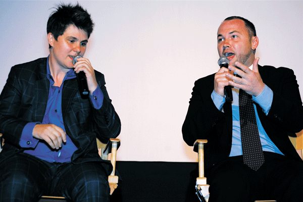 Photo by Sam Spokony Yetta Kurland, left, and Corey Johnson verbally sparred during Monday night’s District 1 debate.