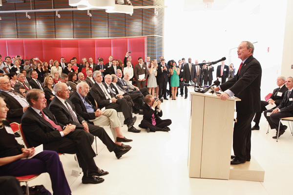 Photo courtesy of the Mayor’s Office Mayor Bloomberg gave remarks at the ribbon-cutting for the New York Genome Center, to which he has contributed funds as part of his philanthropy for medical research.