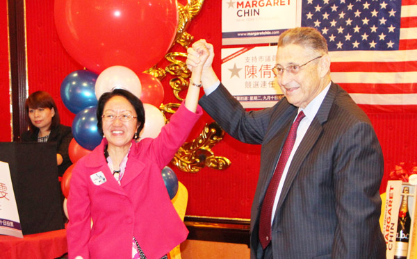 Photo by Kaitlyn Meade Margaret Chin celebrated her victory Sept. 10 with Assembly Speaker Sheldon Silver.  