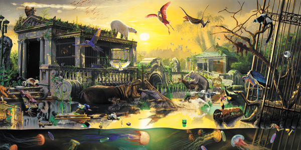 Buhmann on Art 1 Image courtesy of Sperone Westwater, New York Alexis Rockman's "Bronx Zoo" (2012-2013, oil on wood). 84 x 168 inches (213,4 x 427 cm) overall. On view at Sperone Westwater, through Nov. 2.