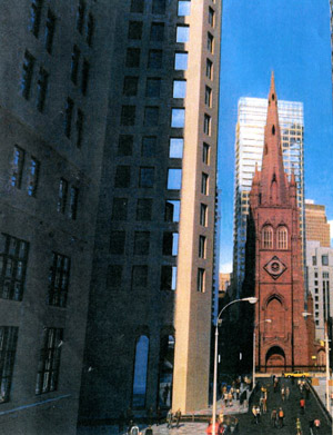 Trinity backs a new look for Wall St., but C.B. 1 resists 1 Early rendering of the tower Trinity Real Estate proposes to build behind the Trinity Church, although officials said the look may change.