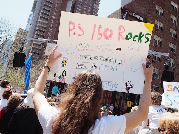 P.S. 150 parents and students came out in force for the school last spring at the Tribeca Film Fest's family fair. Downtown Express file photo by Milo Hess. 