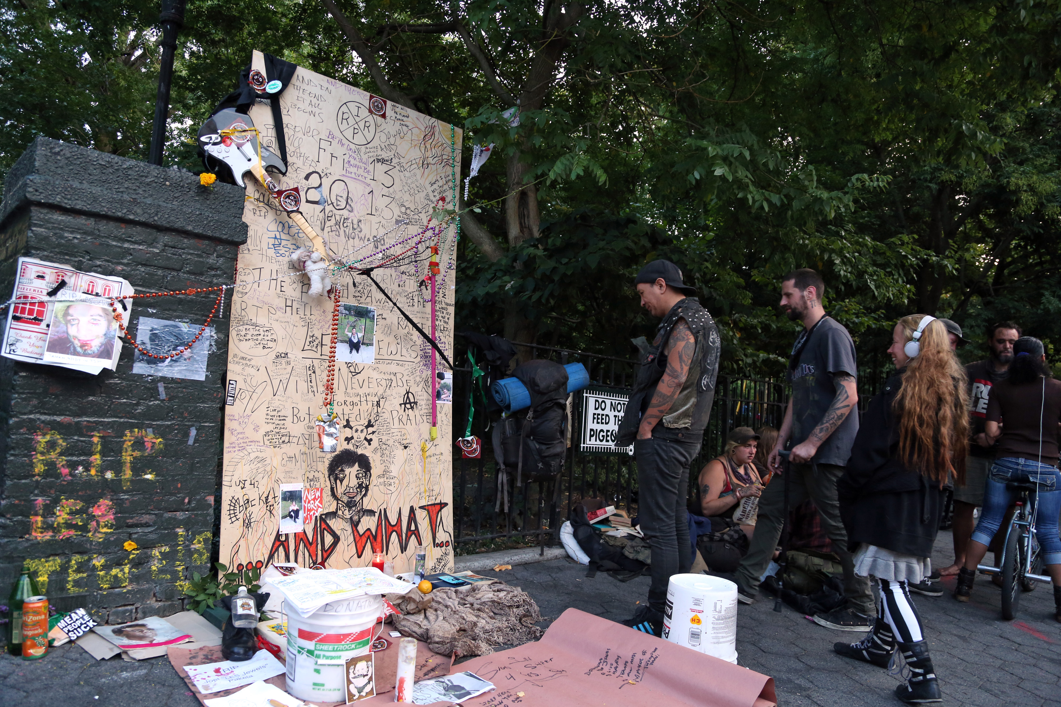 More photos from the L.E.S. Jewels memorial on Avenue A 2 People stopping by the memorial to L.E.S. Jewels on Sunday. Photo by Jefferson Siegel