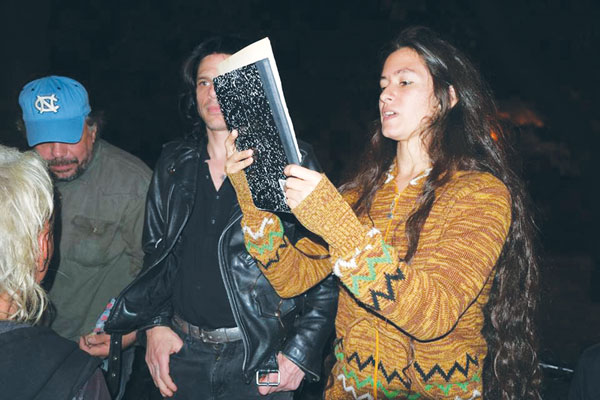 Artist recalls her brief marriage with crusty rebel 1 Photo by John Penley Amy Sanchez, who married L.E.S. Jewels when she was an 18-year-old School of Visual Art student, read some of his poetry at Friday night’s memorial.