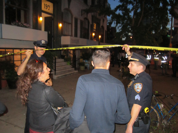 Sixth Ave. buildings evacuated after new project causes shift 1 Photo by Lincoln Anderson Officers let residents of 188 Sixth Ave. back across the police line so they could listen to city officials tell them if they could re-enter their homes.