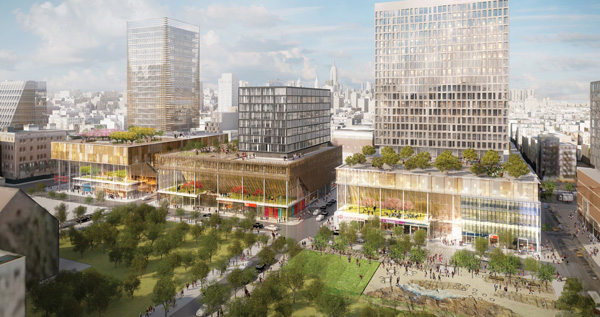 A rendering of how Broome St. by the Williamsburg Bridge will be redeveloped under the SPURA plan.